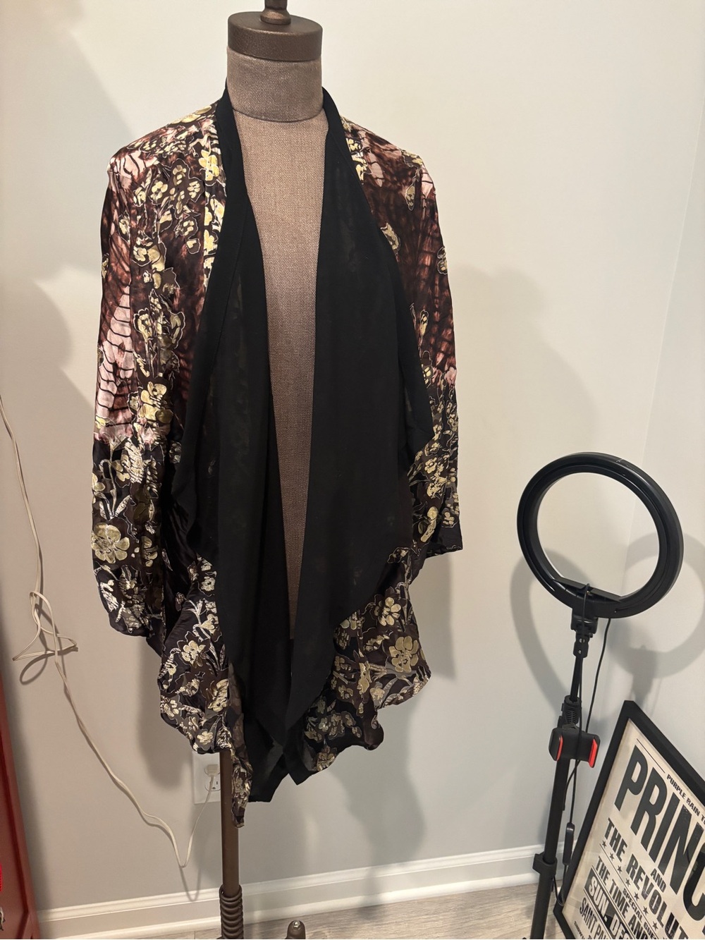 Black Floral Draped Women’s Sweater Cardigan XL